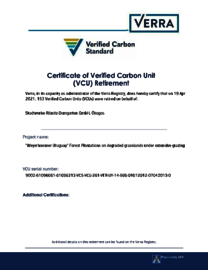 Certificate of Verified Carbon Unit (VCU) Retirement 2021