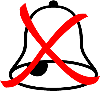 Bild zeigt eine grafische Glocke, die mit einem roten X durchgestrichen ist, als Zeichen für "nicht klingeln"