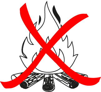 Bild zeigt ein grafisches Lagerfeuer, die mit einem roten X durchgestrichen ist, als Zeichen für "kein offenes Feuer"