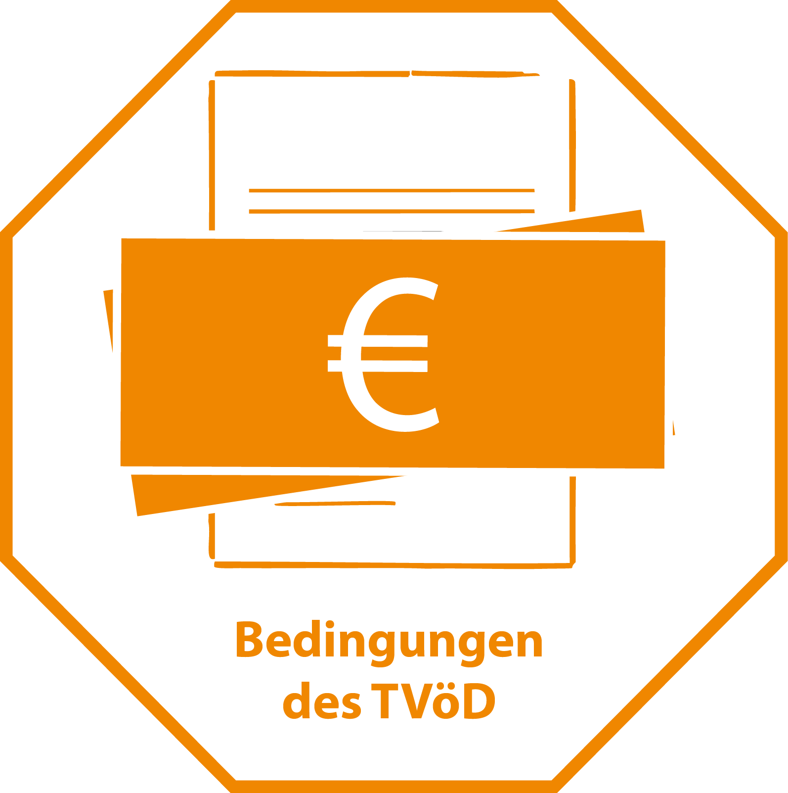 Bild zeigt Oktagon mit Text "Bedingungen des TVöD" und als Symbol dafür eine Grafik eines Vertrags und Geldscheinen.