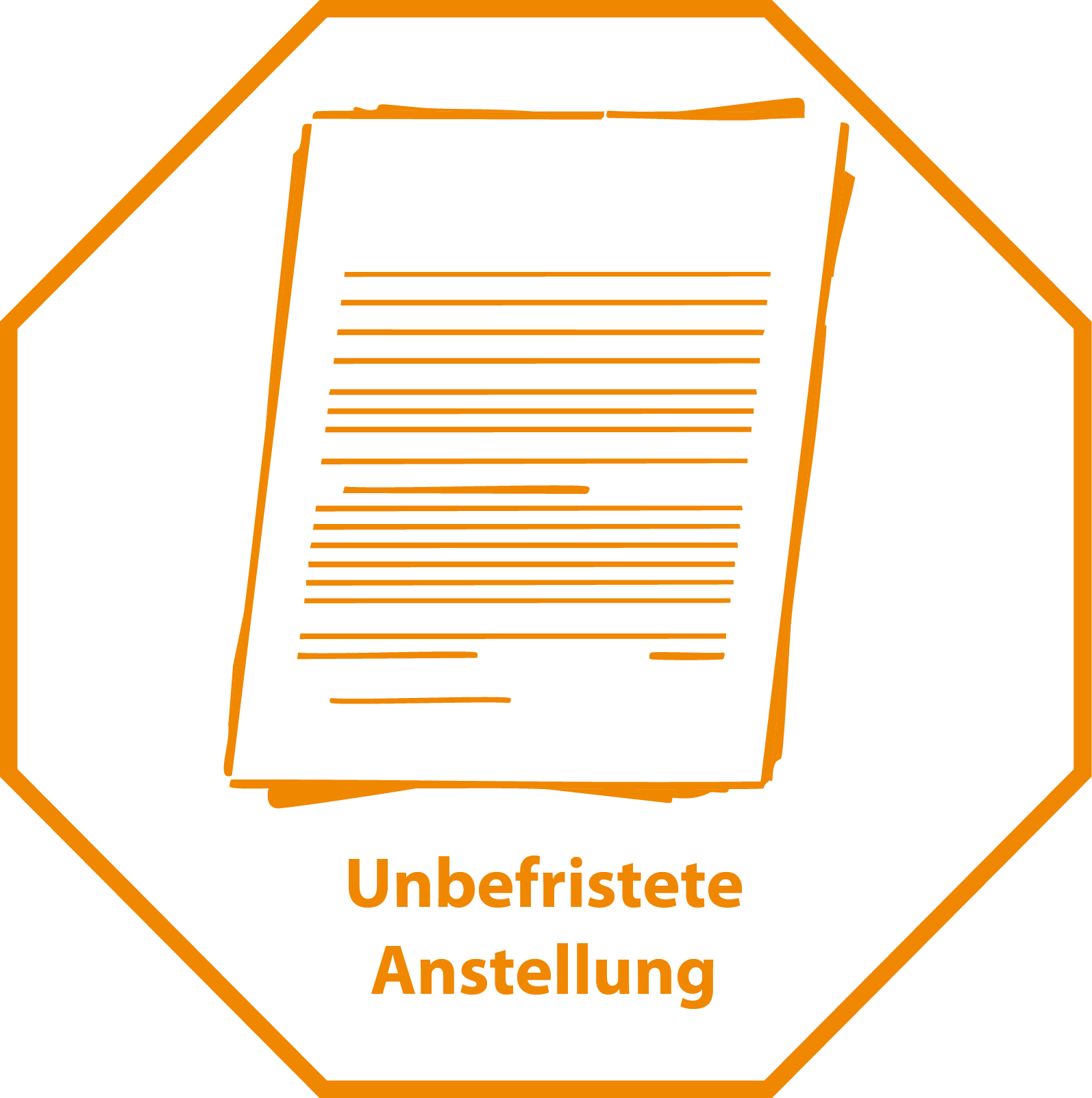 Bild zeigt Oktagon mit Text "Unbefristete Anstellung" und als Symbol dafür eine Grafik eines Vertrags.