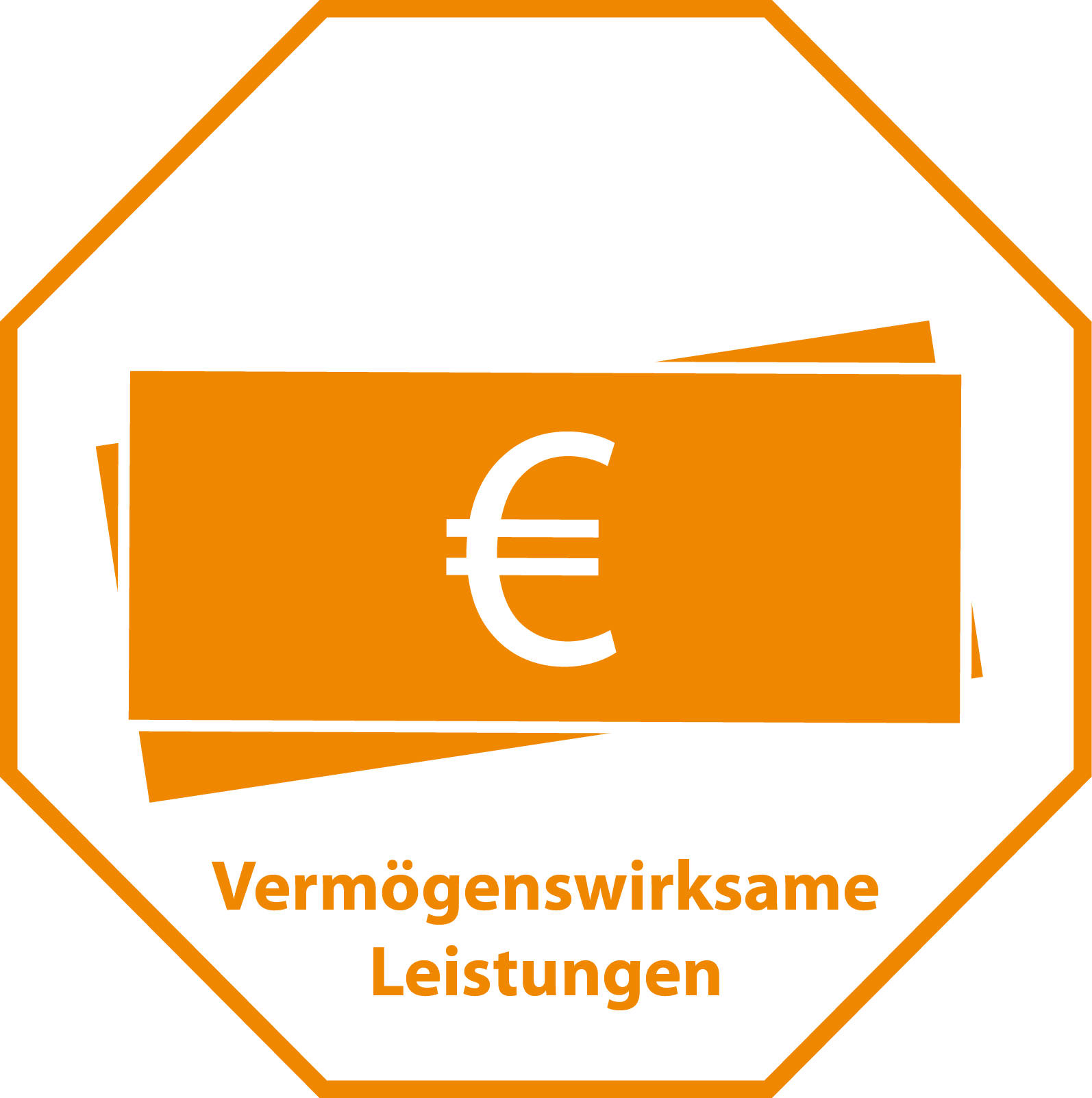 Bild zeigt Oktagon mit Text "Vermögenswirksame Leistungen" und als Symbol dafür eine Grafik von Geldscheinen.