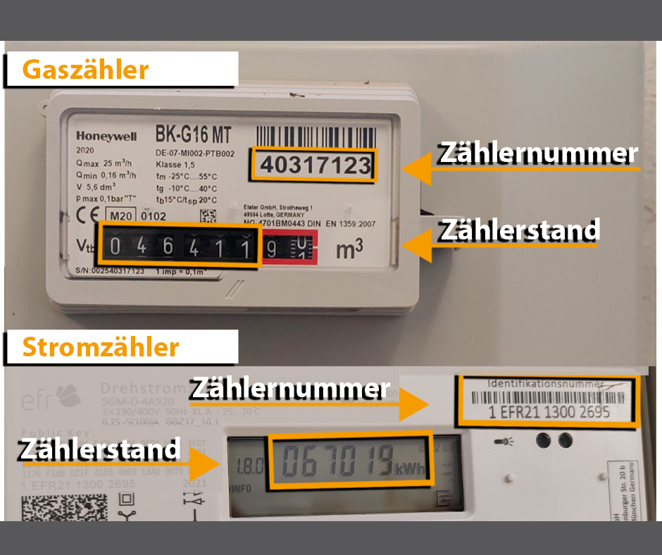 Bild zeigt einen Gaszähler und einen Stromzähler.